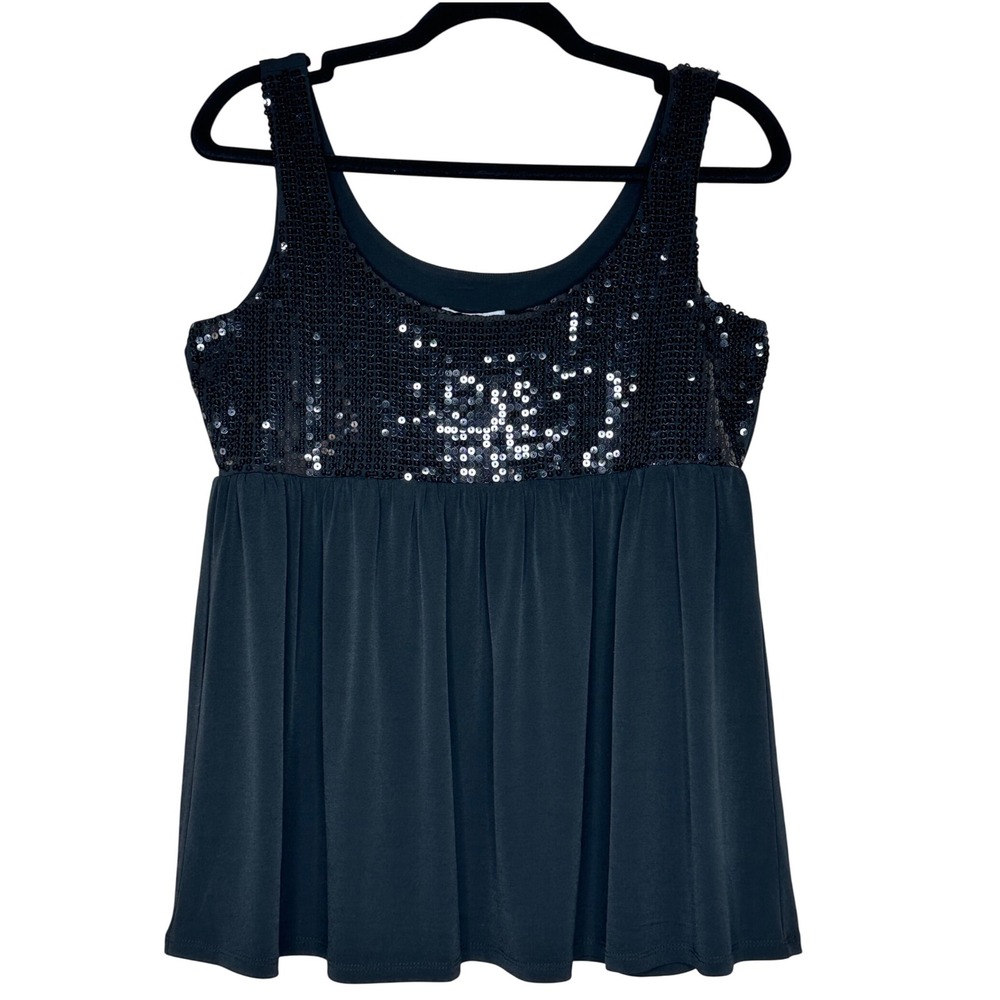 Gabriella‎ Rossi NWT Sequin Tank Top Black Sleeveless Blouse Women's Size S Chic